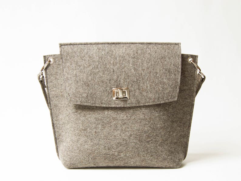 Wool Felt FLAP BAG warm grey tote bag grey bag womens bag felt shoulder bag elegant bag made in Italy image 2