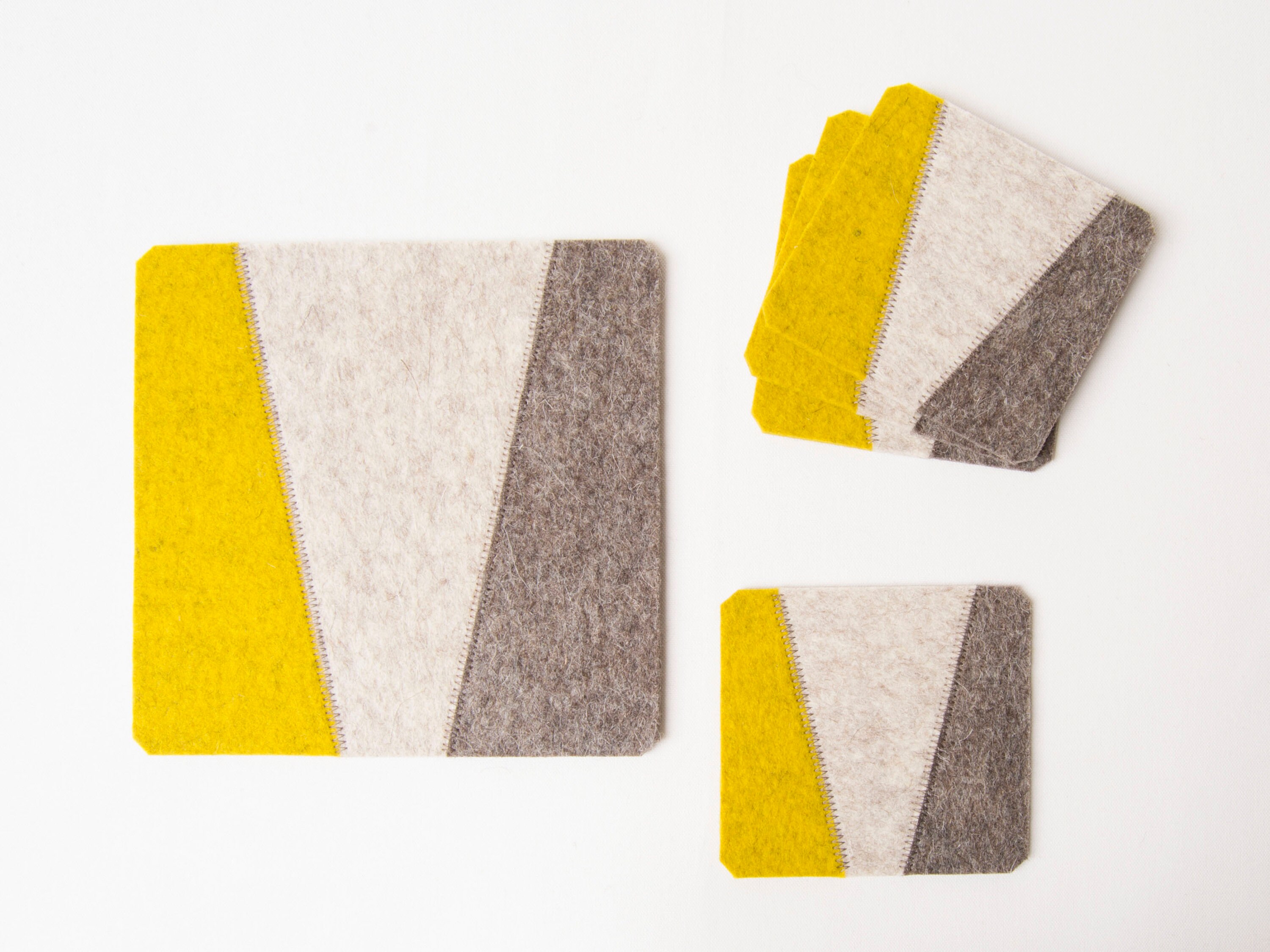 Set of felt coasters / square coasters / grey and mustard / modern home