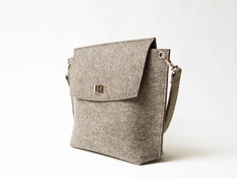 Wool Felt FLAP BAG warm grey tote bag grey bag womens bag felt shoulder bag elegant bag made in Italy image 3