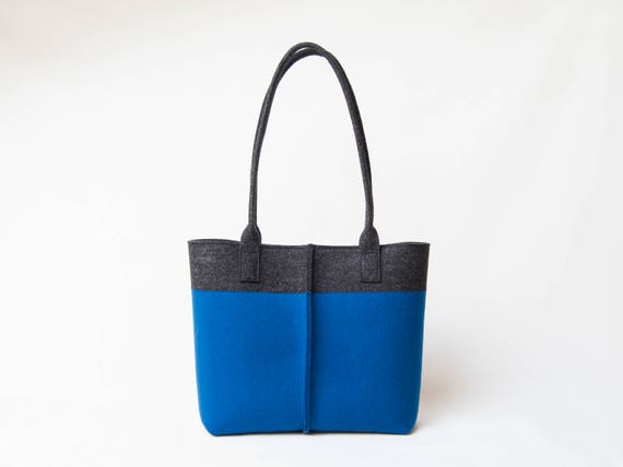 Wool Felt TOTE BAG charcoal and blue - made in Italy