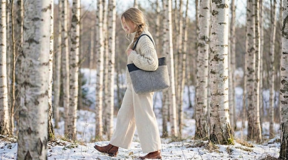 Wool Felt TOTE BAG charcoal and grey - made in Italy