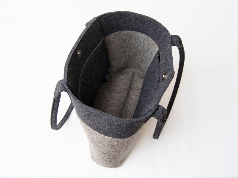 Wool Felt TOTE BAG anthracite et gris sac fourre-tout bicolore sac pour femme sac à bandoulière en feutre sac gris fourre-tout gris fabriqué en Italie image 4