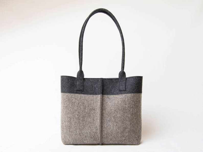 Wool Felt TOTE BAG anthracite et gris sac fourre-tout bicolore sac pour femme sac à bandoulière en feutre sac gris fourre-tout gris fabriqué en Italie image 3