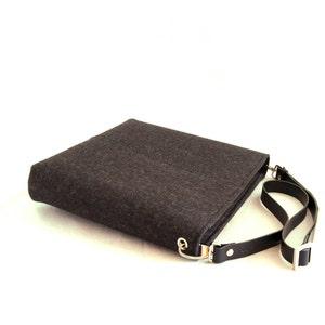 Felt SMALL CROSSBODY BAG with leather strap charcoal crossbody purse small shoulder bag black felt bag wool felt made in Italy image 3