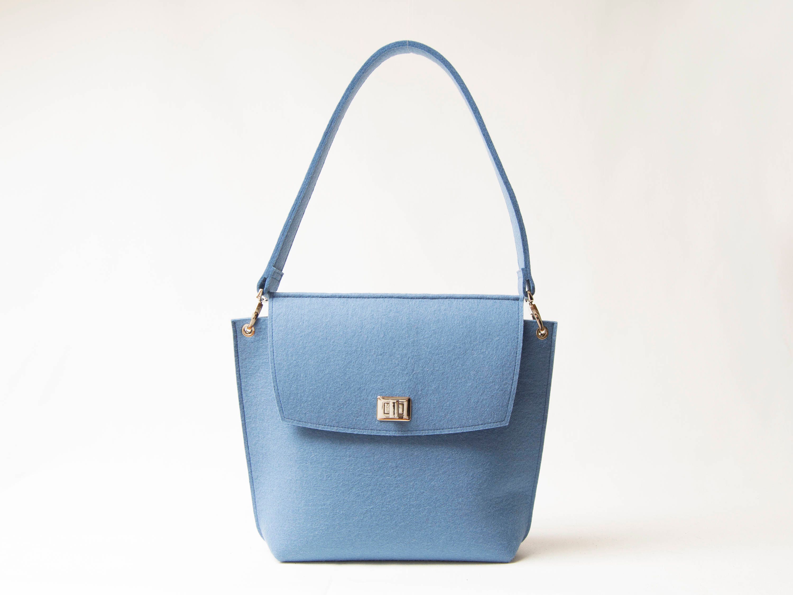 35 OFF Wool Felt FLAP BAG light blue tote bag light blue bag