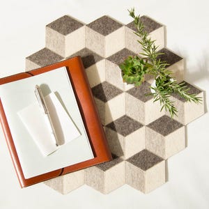 Geometric Wool Felt Placemat: Light Gray Table Mat, Made in Italy