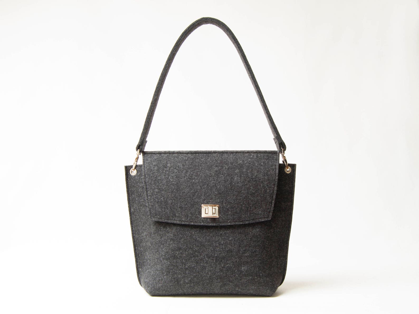 Wool Felt FLAP BAG / Charcoal Tote Bag / Charcoal Bag / Black Etsy