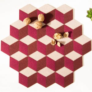 Burgundy Almond Wool Felt Placemat: Geometric Table Mat, Made in Italy