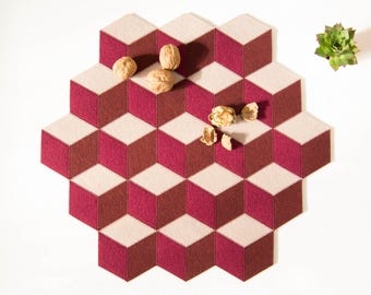 Burgundy and almond wool felt placemat - large table mat - wool felt - geometric mat - christmas placemat - felt runner - made in Italy