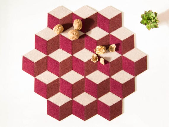 Burgundy and almond wool felt placemat - made in Italy