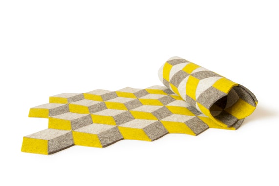 Wool felt table runner - mustard and gray - made in Italy