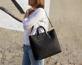 Wool felt HANDBAG - charcoal - felt tote bag - felt women's bag - grey bag - felt bag - made in Italy