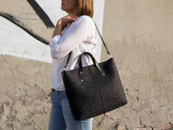 Wool felt HANDBAG - charcoal - made in Italy