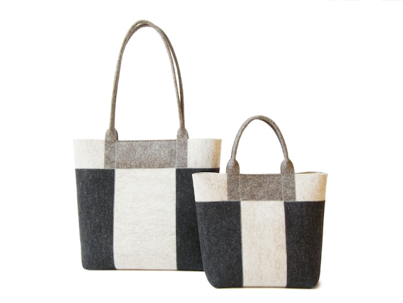 Three-tone TOTE BAG - charcoal-grey-oatmeal - made in Italy