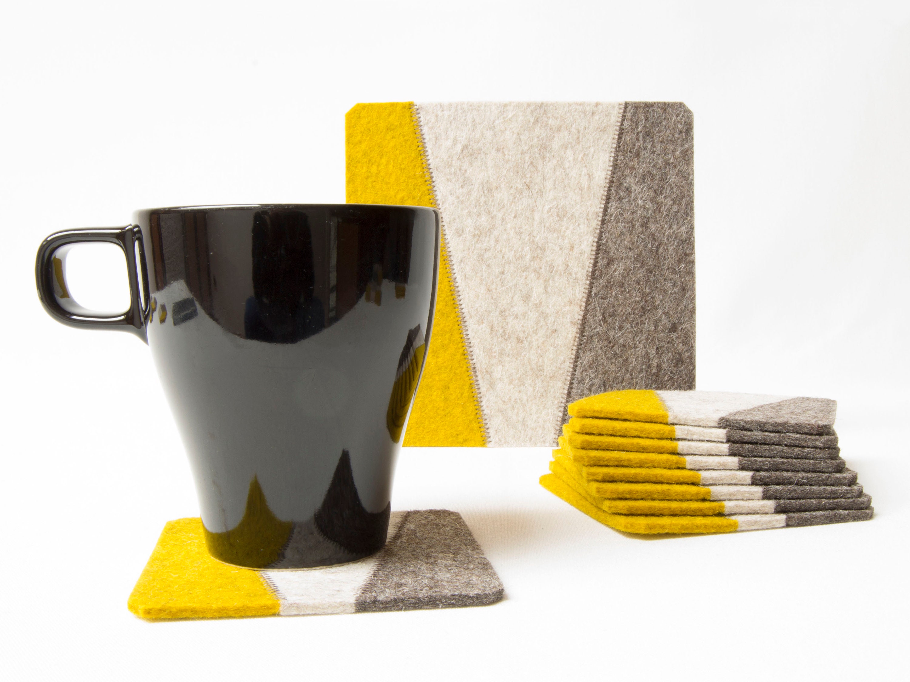 Set of felt coasters / square coasters / grey and mustard / modern home