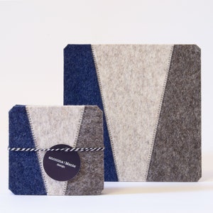 Set of felt coasters - blue and gray - square coasters - wool felt coasters - geometric coasters - housewarming gift - made in Italy