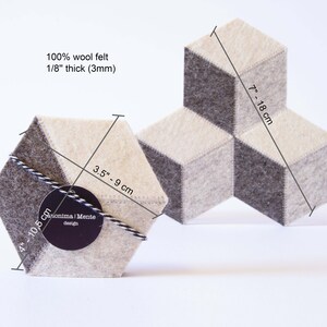 Set of dark grey felt coasters hexagonal coasters wool felt coasters geometric coasters housewarming gift made in Italy image 3