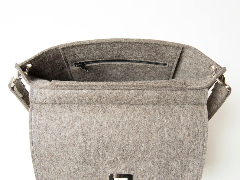 Wool Felt FLAP BAG warm grey tote bag grey bag womens bag felt shoulder bag elegant bag made in Italy image 8