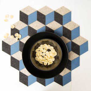 Geometric Wool Felt Placemat: Light Blue, Gray Table Mat - Handmade in Italy