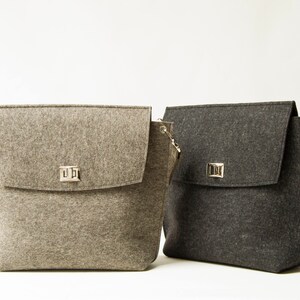 Wool Felt FLAP BAG warm grey tote bag grey bag womens bag felt shoulder bag elegant bag made in Italy image 9