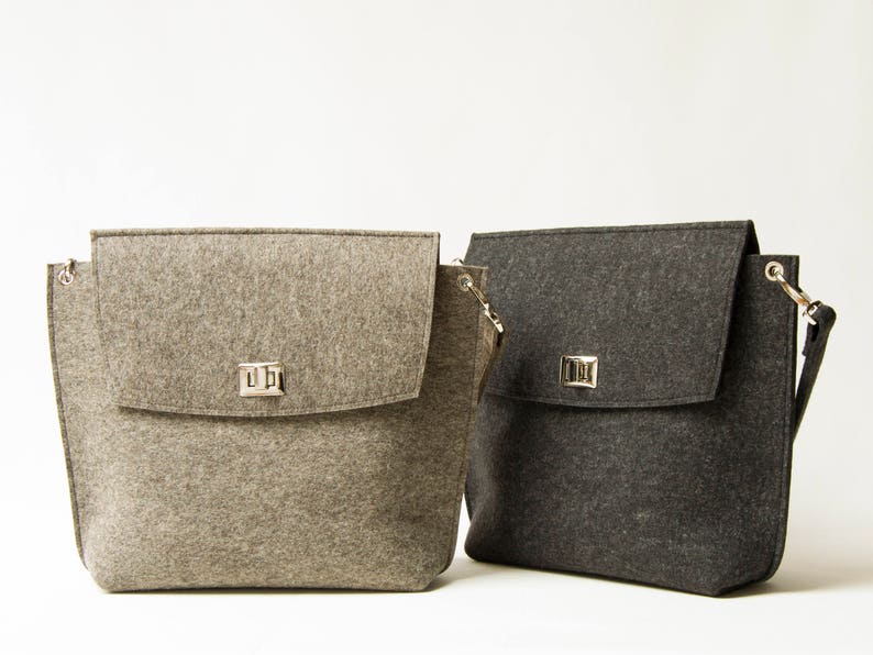 Wool Felt FLAP BAG warm grey tote bag grey bag womens bag felt shoulder bag elegant bag made in Italy image 9