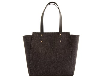 Extra große FilzTASCHE - Holzkohle - schwarze Filztasche - schwarzer Filz Shopper - Schultertasche aus Filz - Tragetasche - made in Italy