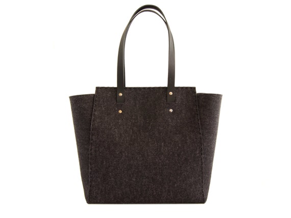 Extra large Felt TOTE BAG - charcoal - black felt tote bag - black felt shopper - felt shoulder bag - carry all bag - made in Italy