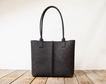 Wool Felt TOTE BAG - charcoal bag - dark grey bag - womens bag - felt shoulder bag - carry all bag - made in Italy