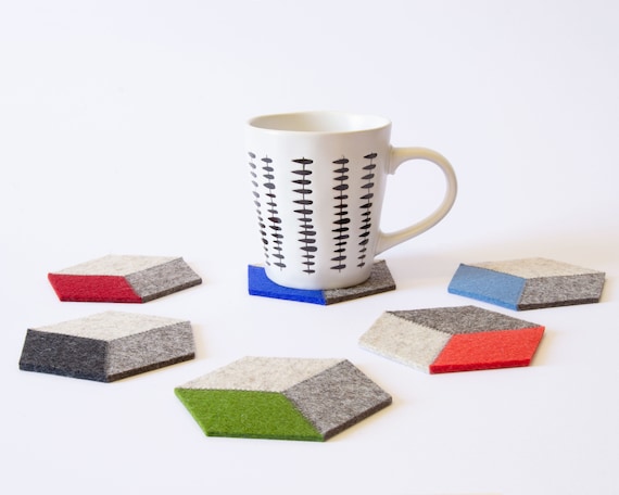 Set of hexagonal felt coasters - various colors