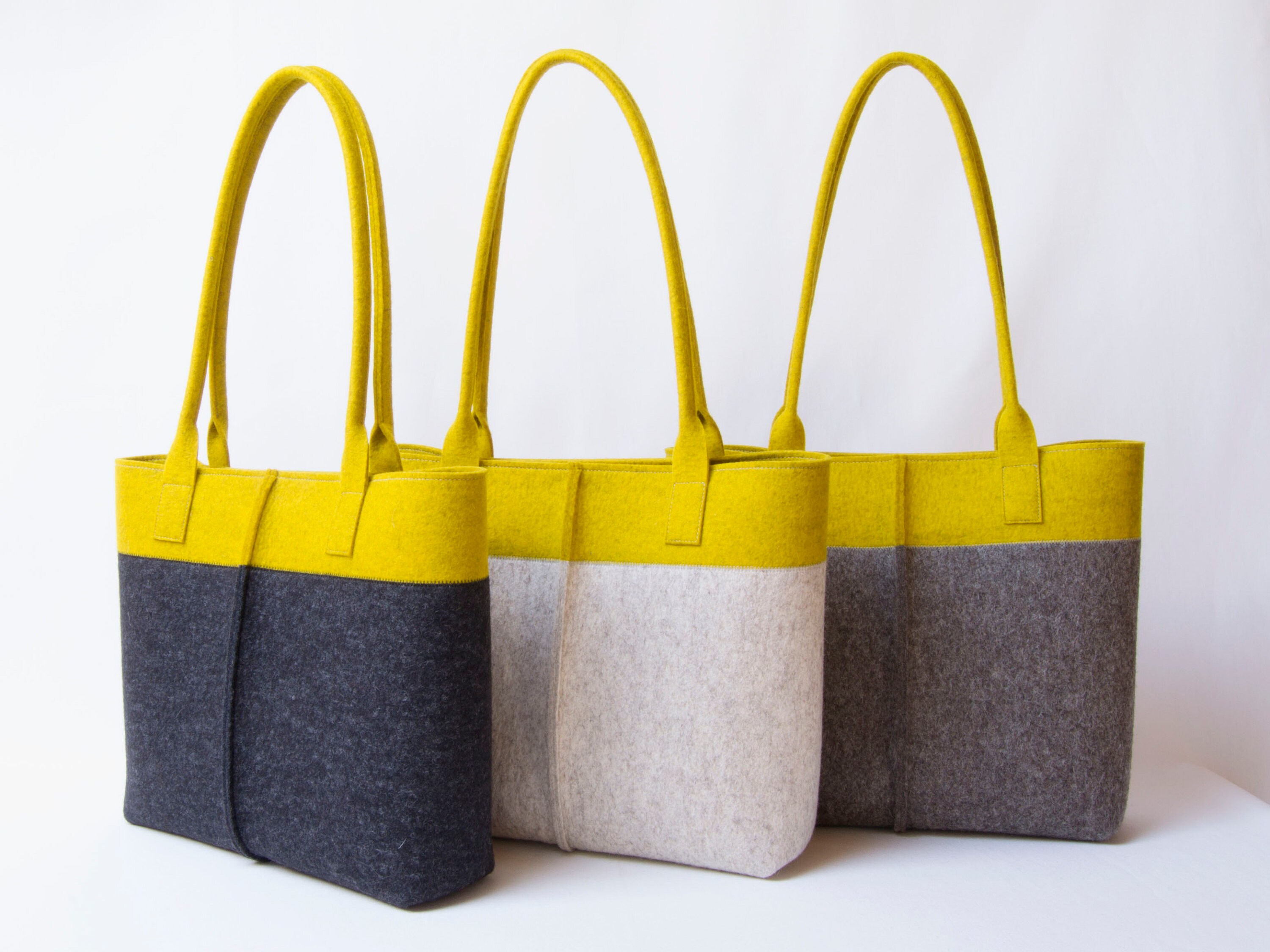 Wool Felt TOTE BAG oatmeal and mustard made in Italy