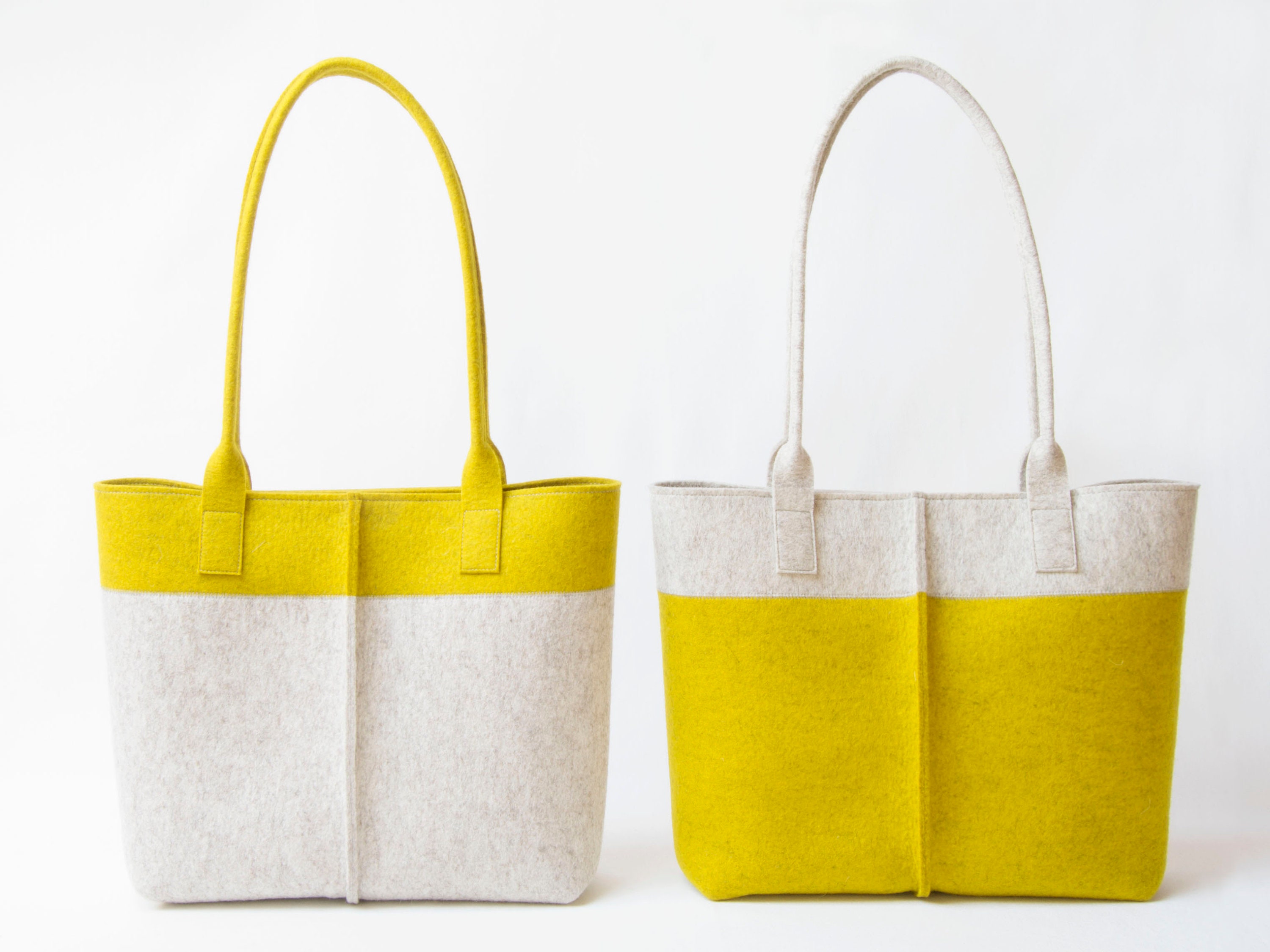 Wool Felt TOTE BAG oatmeal and mustard made in Italy