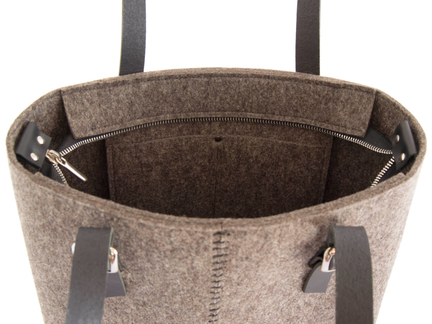 Felt TOTE BAG / leather straps / natural grey / felt Etsy