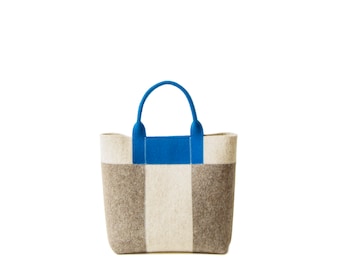 30% DE RÉDUCTION Petit SAC À MAIN tricolore - avoine-gris-bleu - sac fourre-tout en feutre de laine - sac femme - sac à bandoulière en feutre - sac gris - fabriqué en Italie