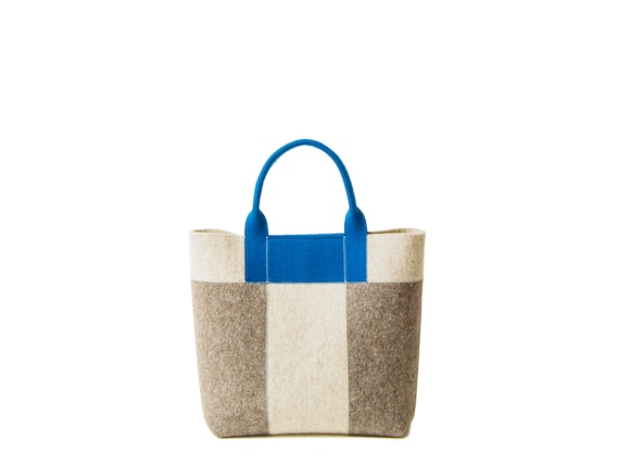 30% OFF Small Three-tone HANDBAG - oatmeal-grey-blue - wool felt tote bag - womens bag - felt shoulder bag - grey bag - made in Italy