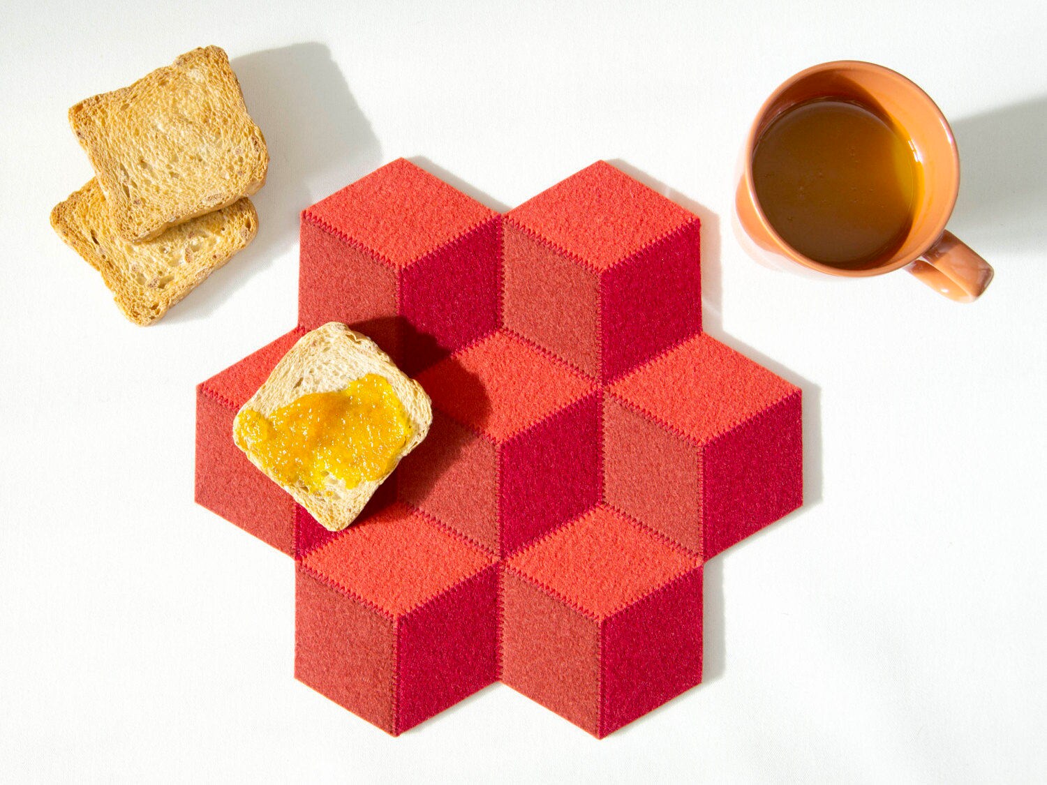 Small Table Mat Wool Felt Orange And Red Wool Felt Mat Stylish