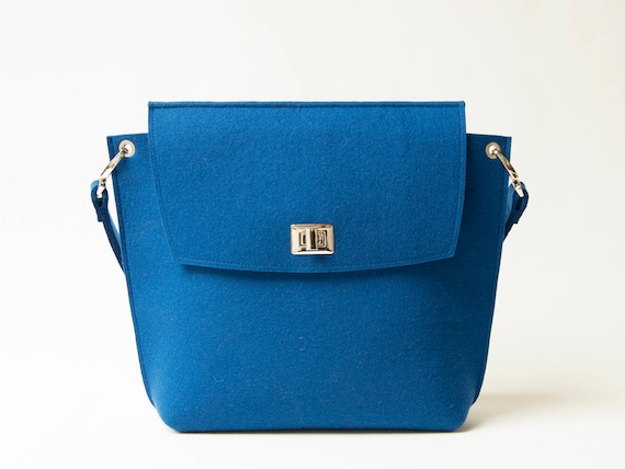 Wool Felt FLAP BAG - deep blue - made in Italy