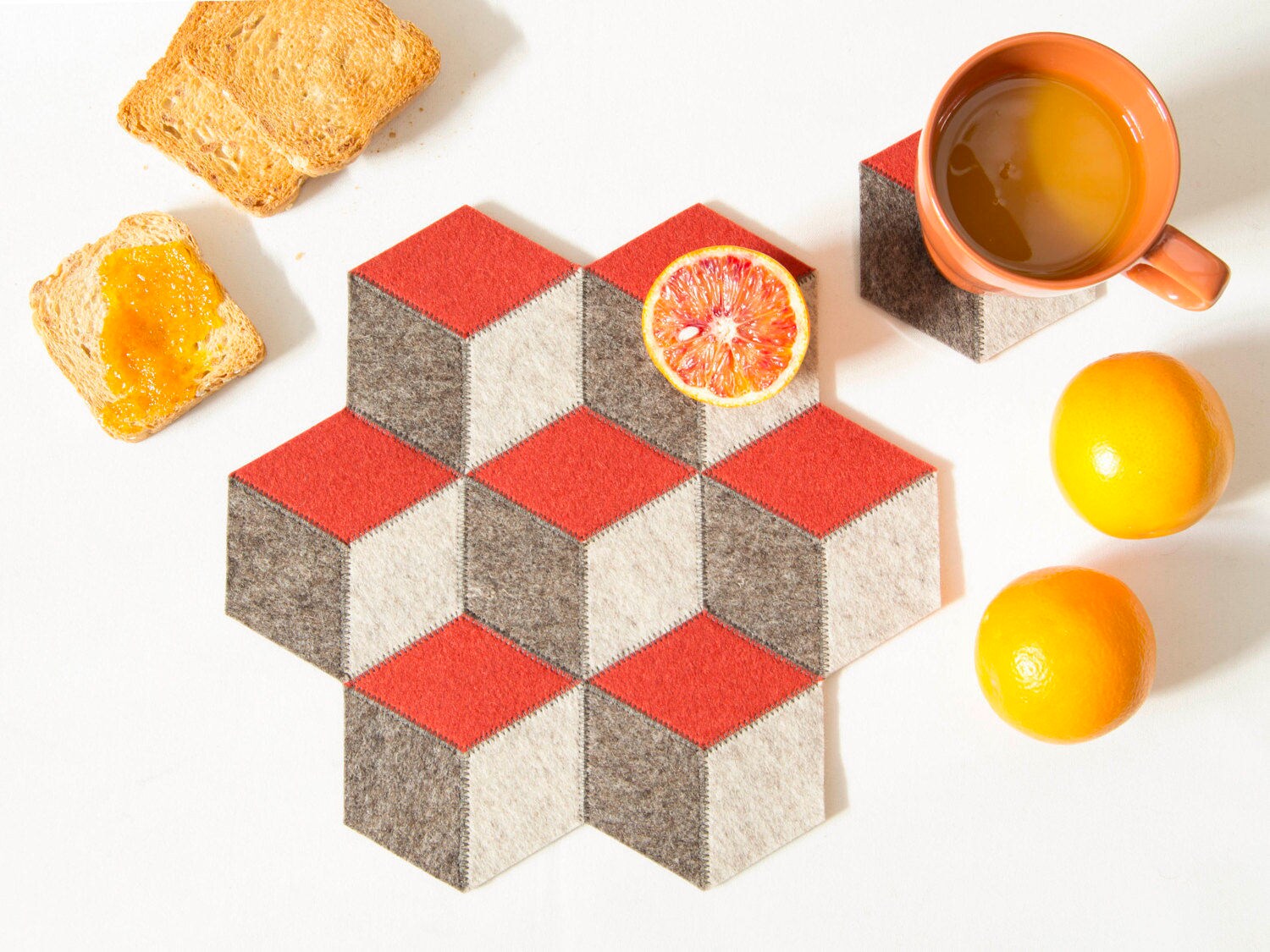 Small Table Mat Wool Felt Grey And Orange Wool Felt Mat Stylish