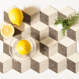 Geometric Wool Felt Placemat: Light Gray Table Mat, Made in Italy