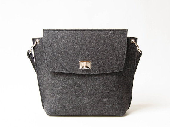 Wool Felt FLAP BAG - charcoal - made in Italy