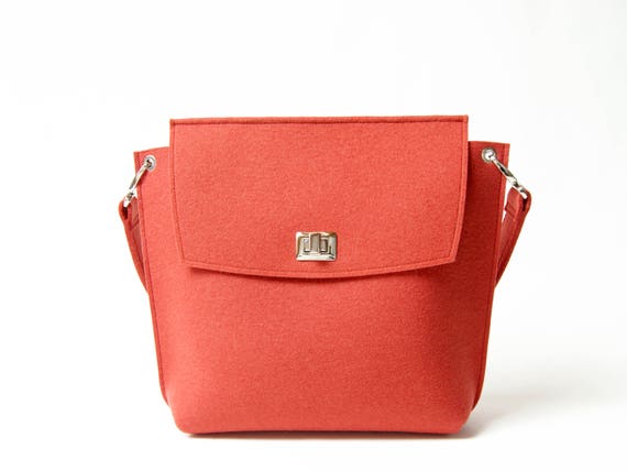 Wool Felt FLAP BAG - orange tote bag - orange bag - womens bag - felt shoulder bag - elegant bag - made in Italy