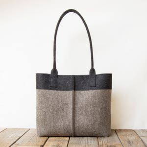 Wool Felt TOTE BAG charcoal and grey - bicolor tote bag - womens bag - felt shoulder bag - grey bag - gray tote - made in Italy