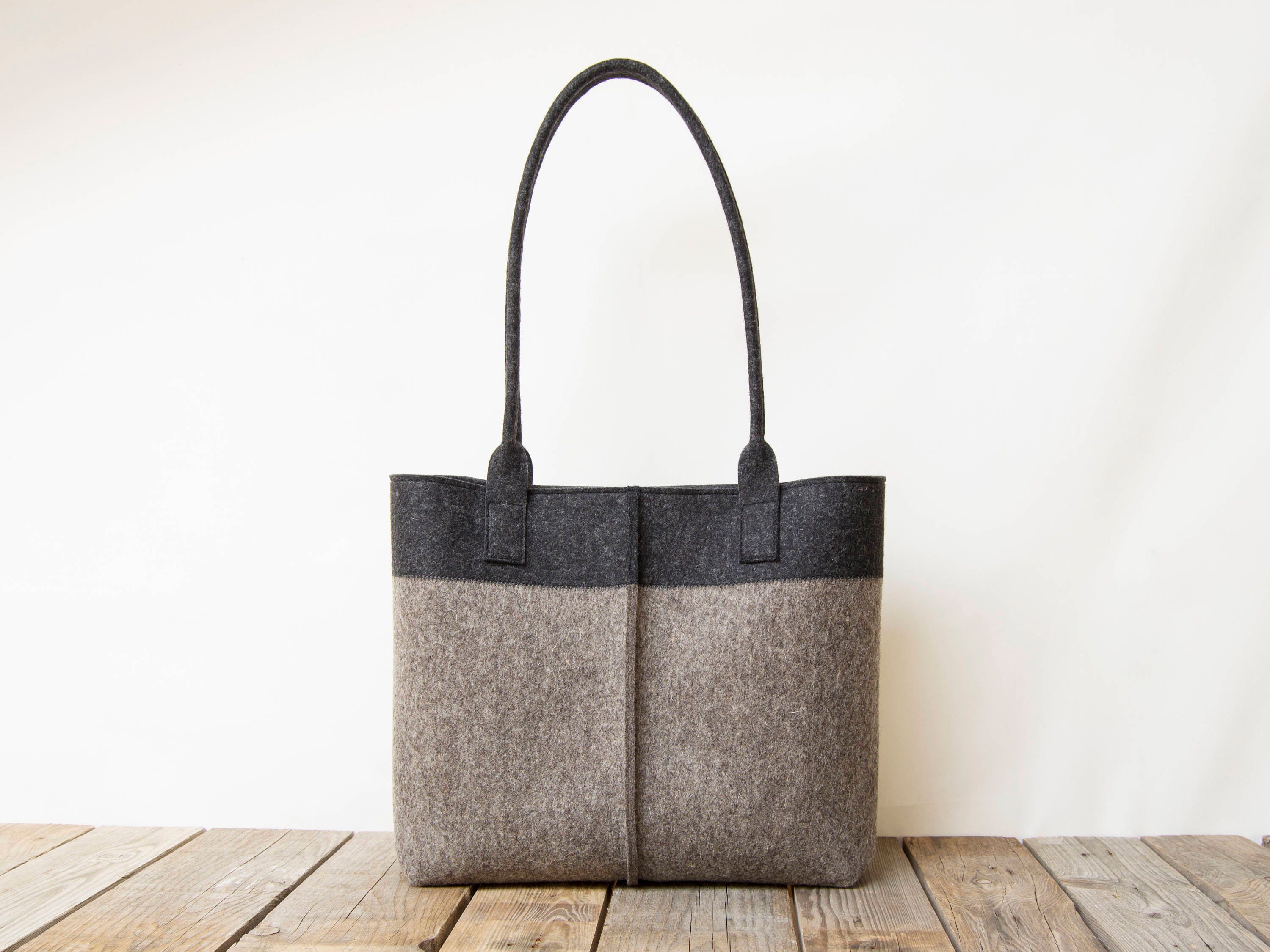 Wool Felt TOTE BAG charcoal and grey made in Italy