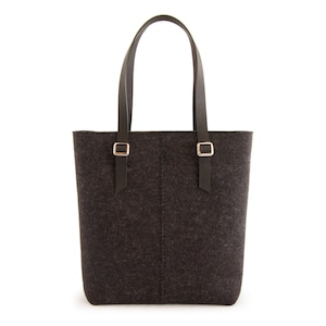 Wool felt TOTE BAG with leather straps - charcoal - felt women&#39;s bag - made in Italy