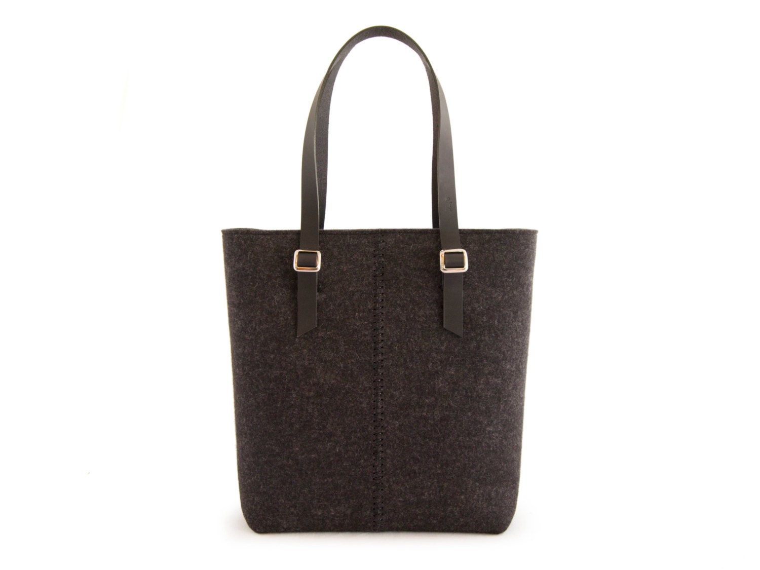 Wool felt TOTE BAG with leather straps - charcoal - made in Italy