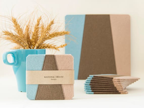 Set of felt coasters - pastel colors - square coasters - wool felt coasters - geometric coasters - housewarming gift - made in Italy