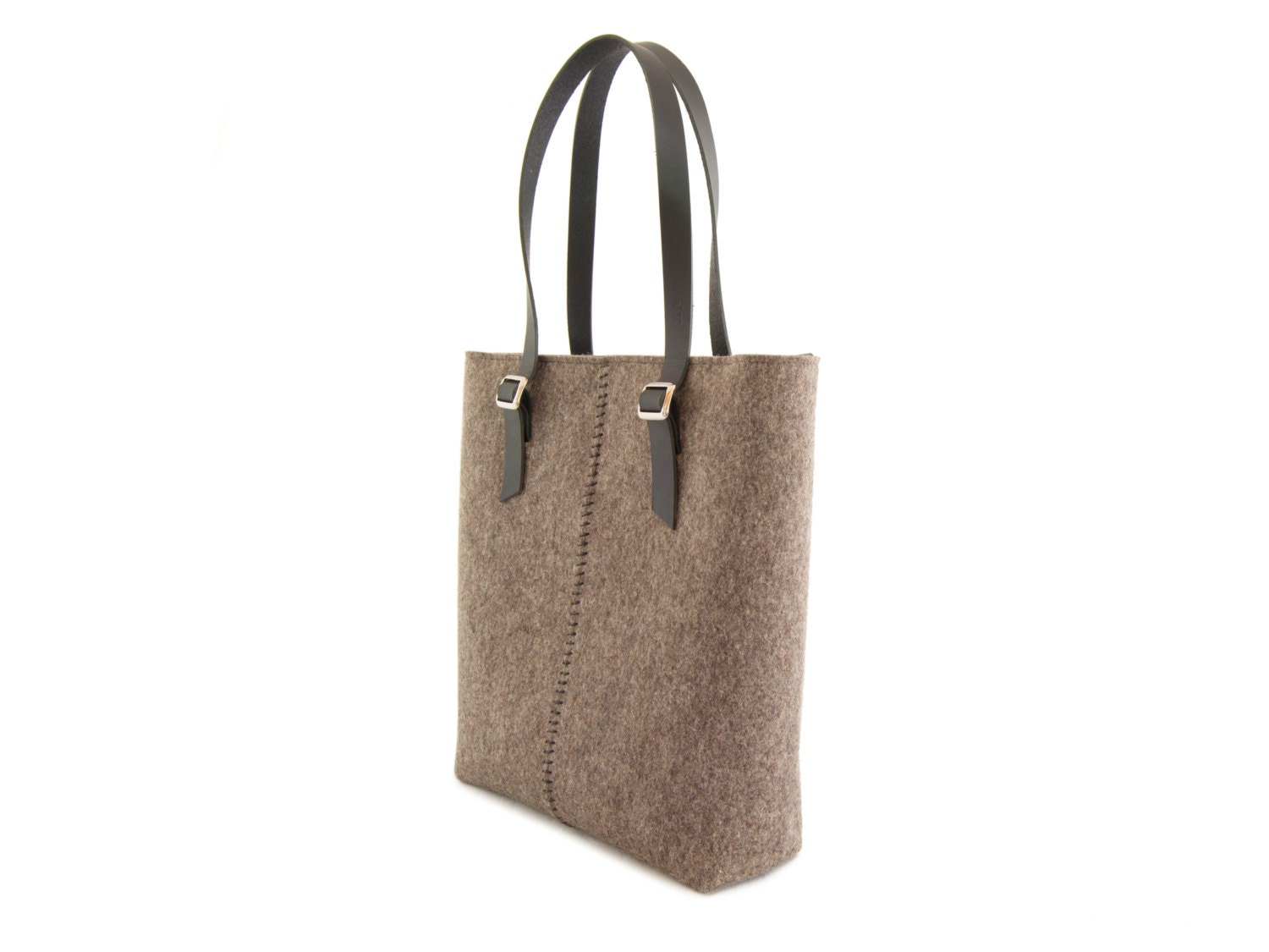 Wool felt TOTE BAG with leather straps natural gray made in Italy