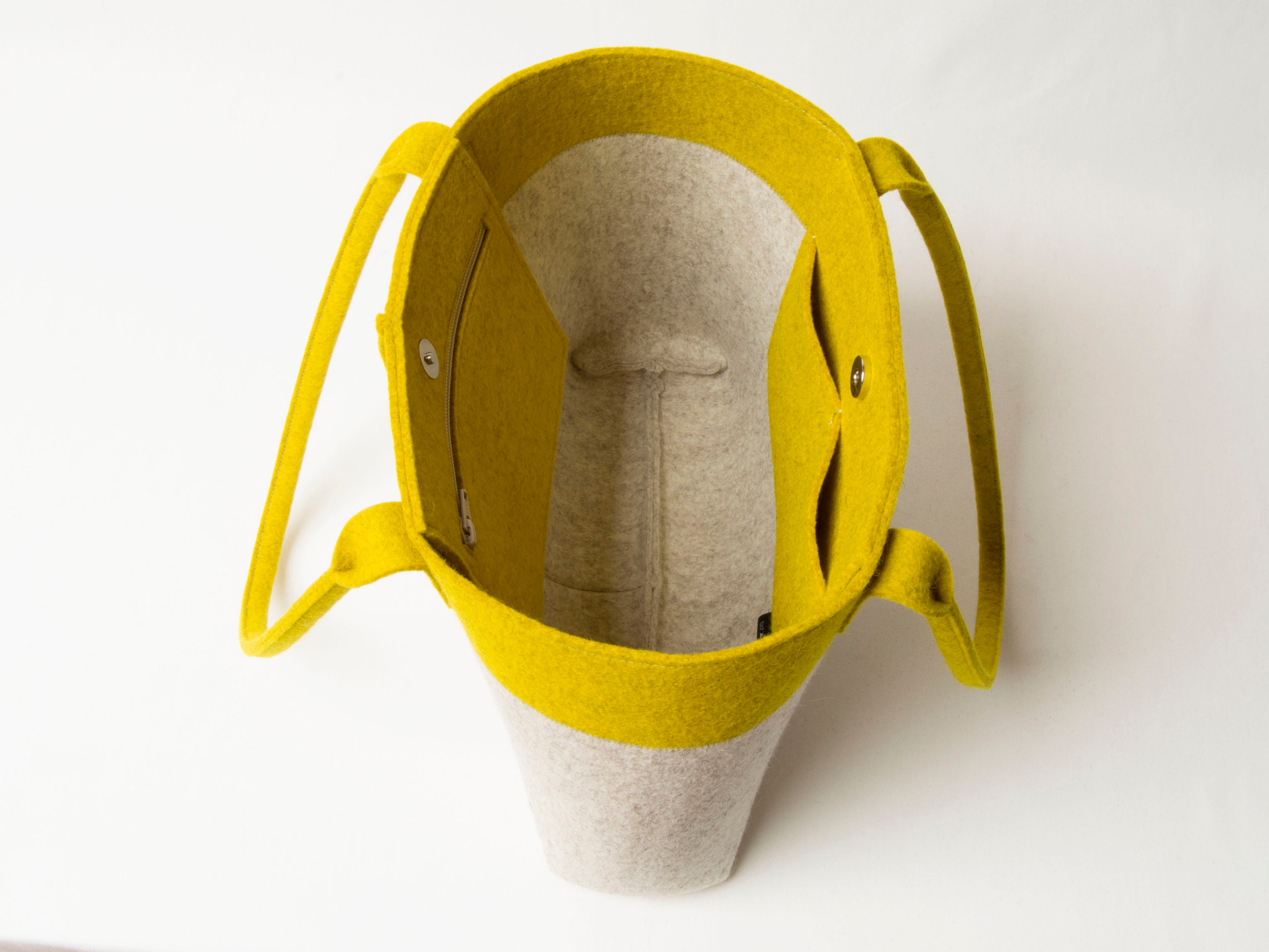 Wool Felt TOTE BAG oatmeal and mustard made in Italy