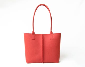 Wool Felt TOTE BAG - orange tote bag - orange bag - womens bag - felt shoulder bag - carry all bag - made in Italy