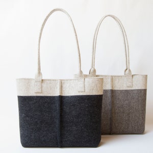 Wool Felt TOTE BAG oatmeal and charcoal - two tone tote bag - womens bag - felt shoulder bag - dark grey bag - gray bag - made in Italy