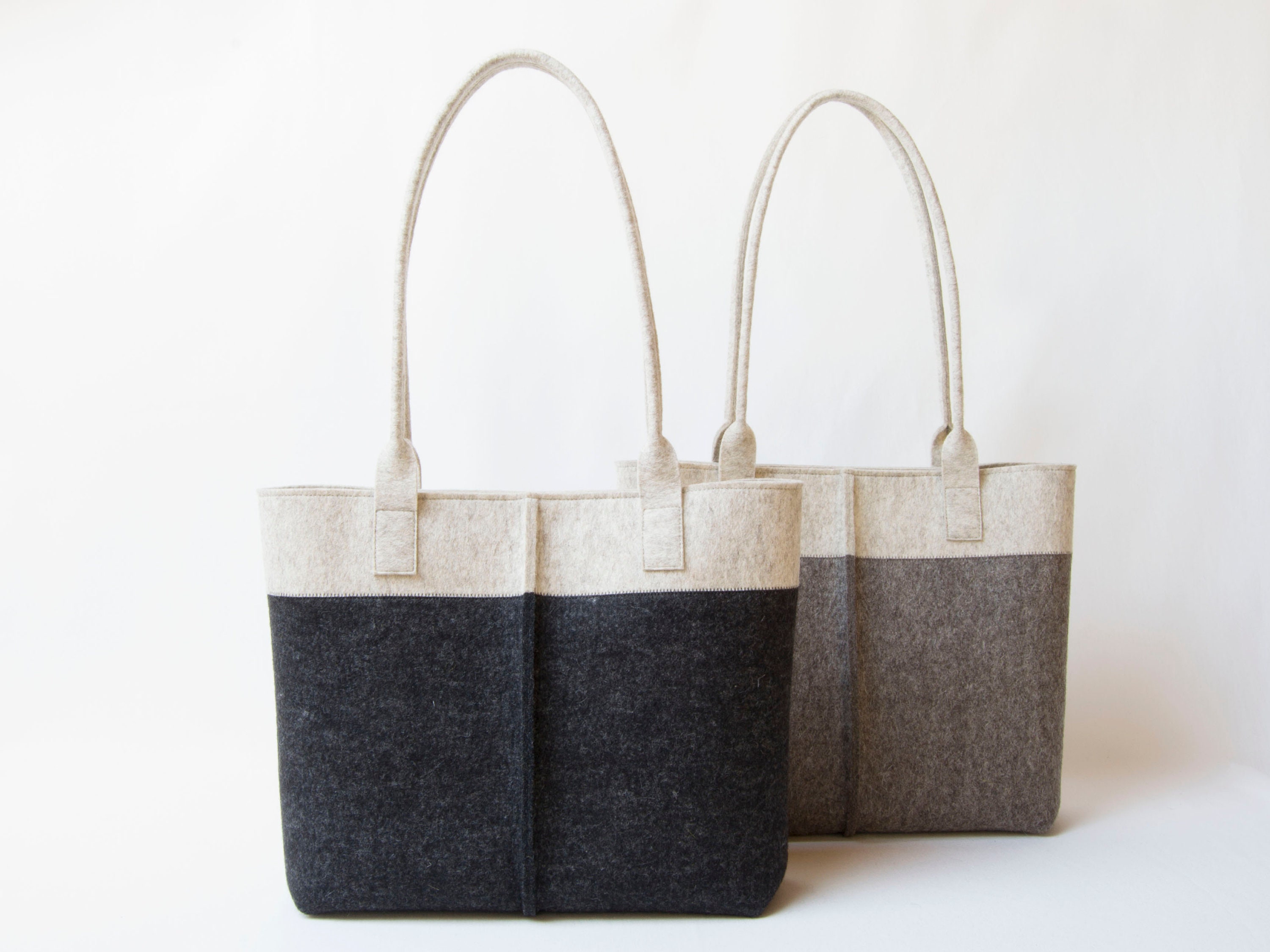 Wool Felt TOTE BAG oatmeal and charcoal made in Italy
